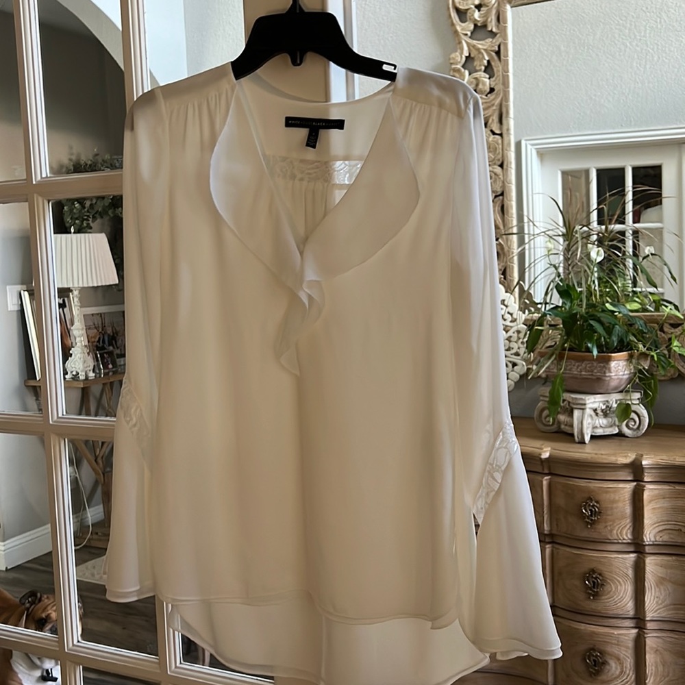 White House Black Market Lined Silky Sexy White Blouse